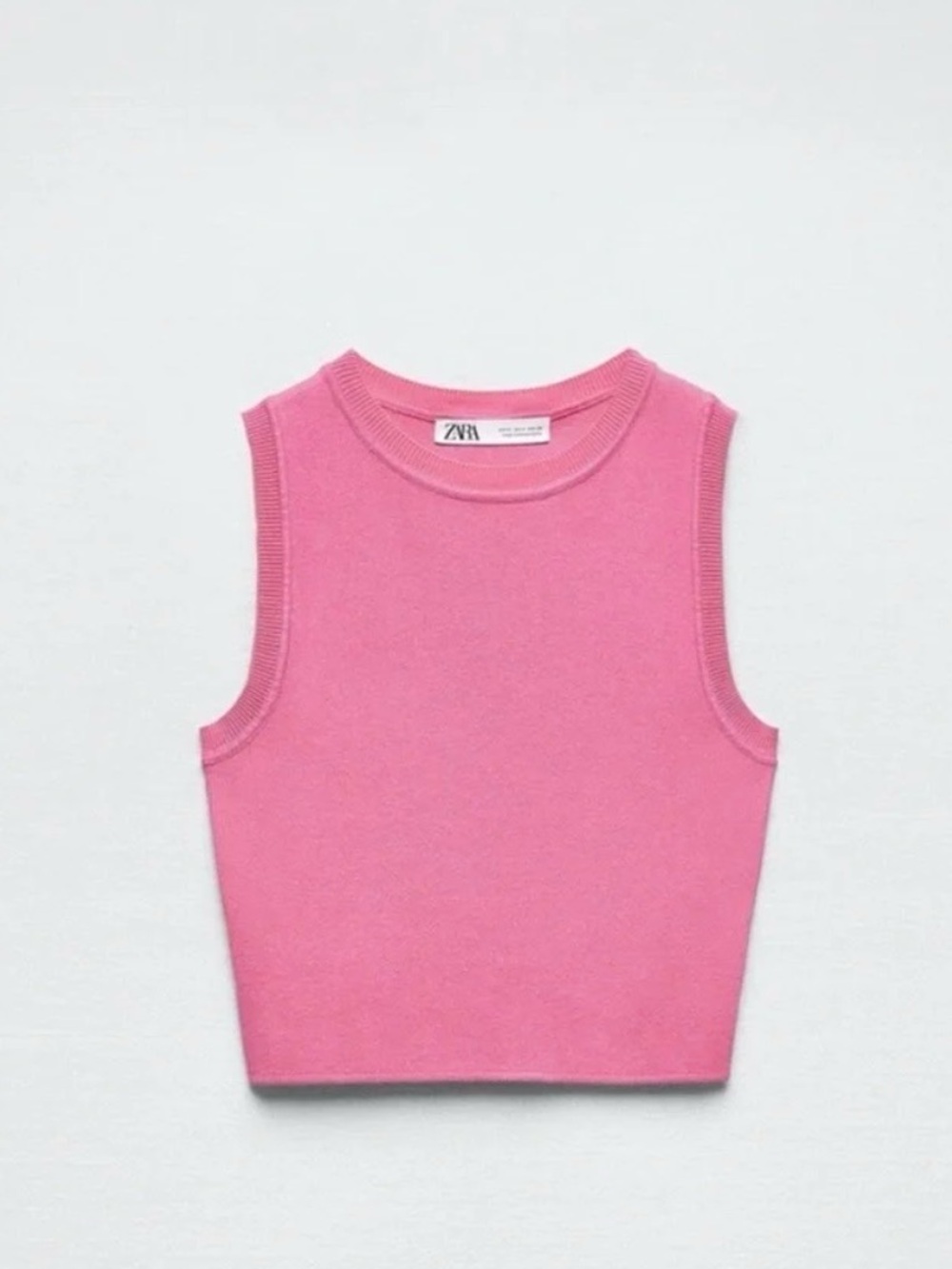 Zara Basic Knit Crop Top Chalk Pink